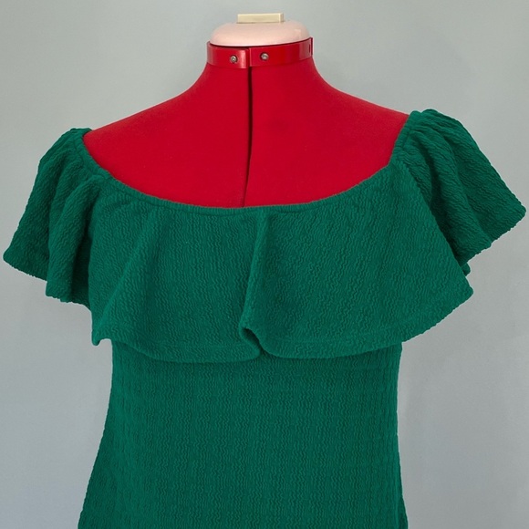 Anthropologie Off Shoulder Ruffle Green Top Sz XS - Picture 4 of 11